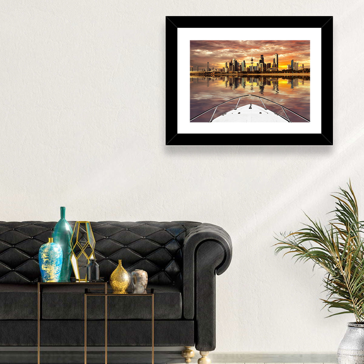 Kuwait City Skyline at Dusk Wall Art in a room, landscape