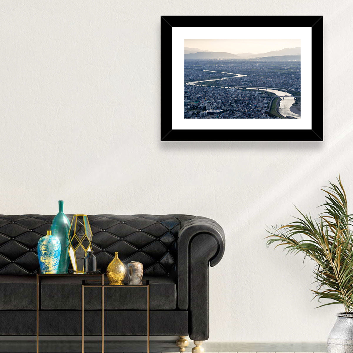Gifu Aerial River View Wall Art in a room, landscape