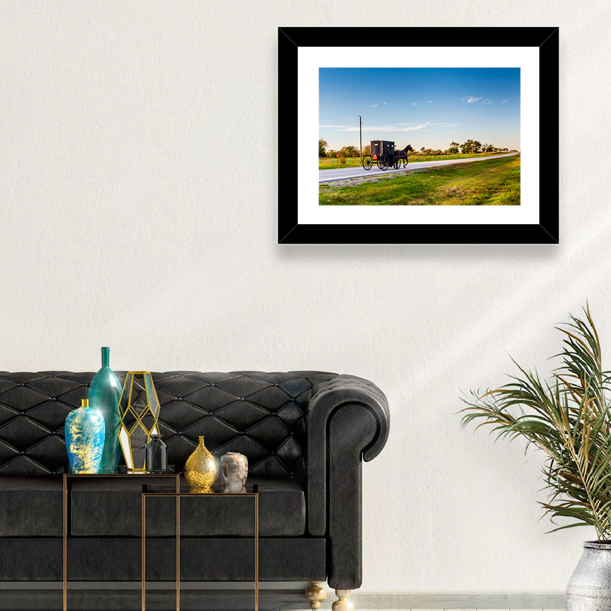 Amish Horse and Buggy, Oklahoma Wall Art in a room, landscape