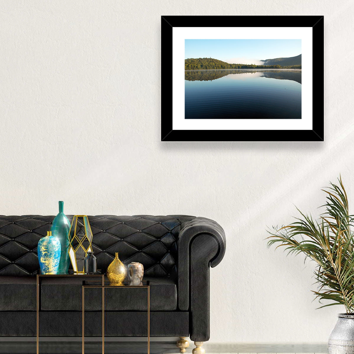Lake Monroe Morning Reflection Wall Art in a room, landscape