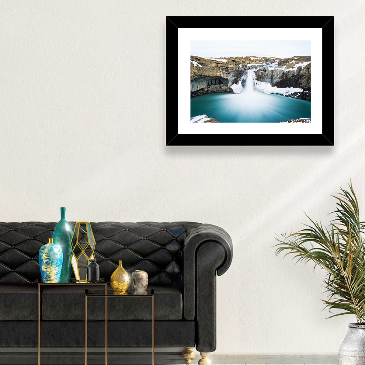 Aldeyjarfoss Basalt Waterfall Wall Art in a room, landscape