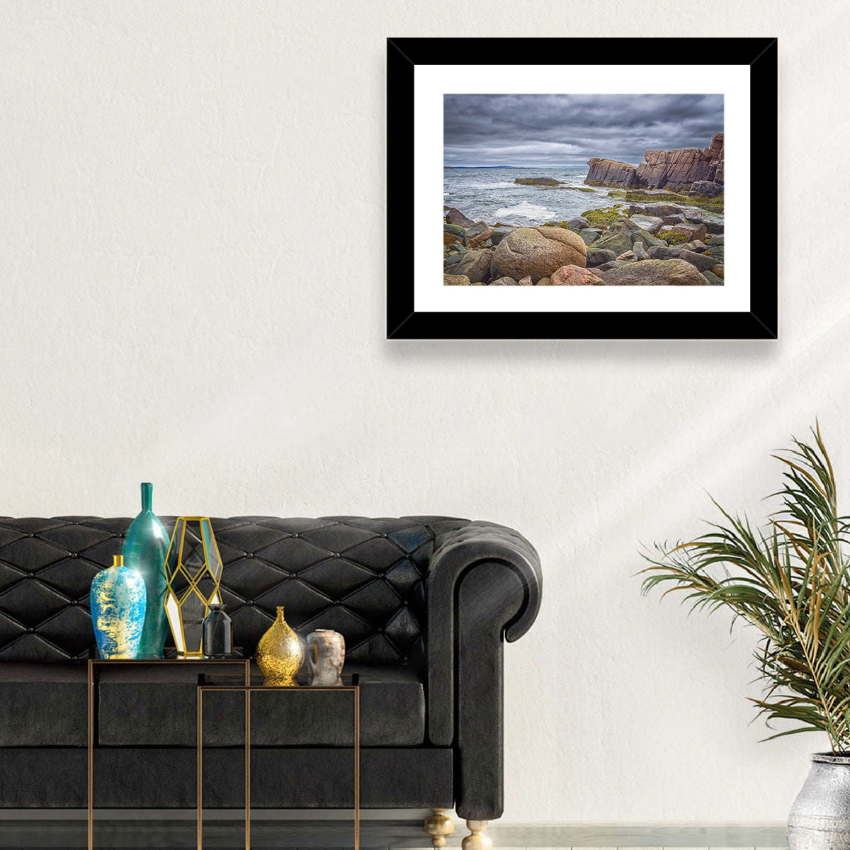Bar Harbor Rocky Coastline Wall Art in a room, landscape