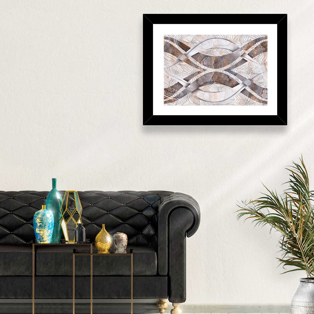 Waving Stone with Line Flowers Wall Art