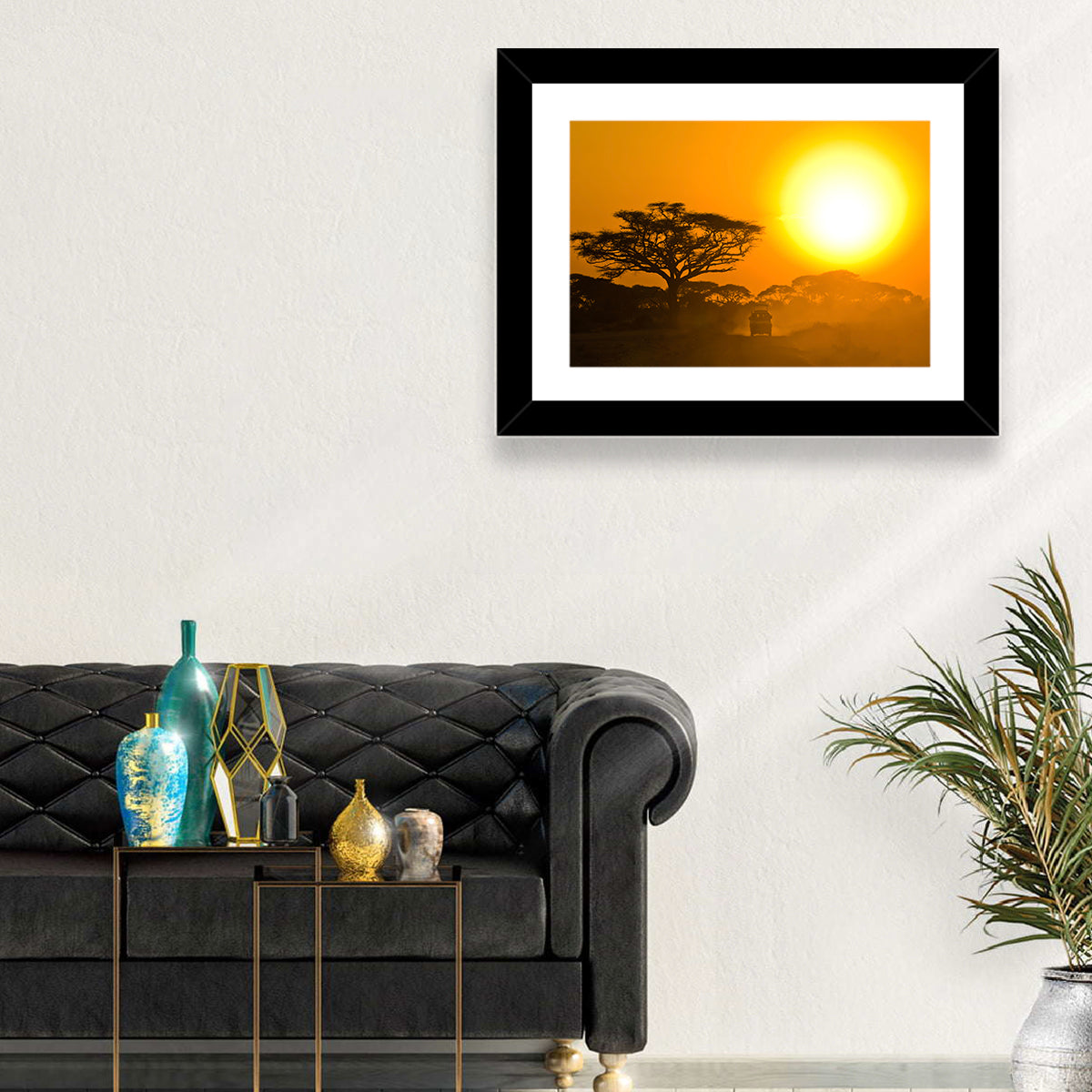Jeep on Savannah at Sunset Wall Art in a room, landscape