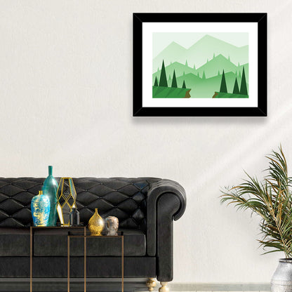 Misty Green Hills Illustration Wall Art