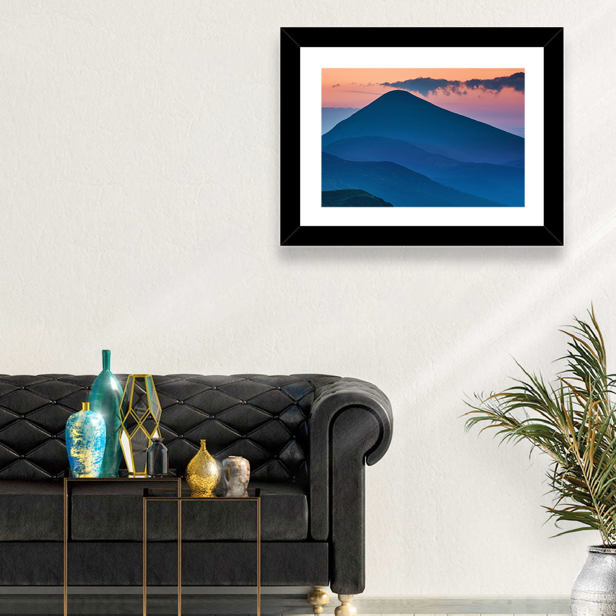 Twilight Mountain Range Wall Art in a room, landscape