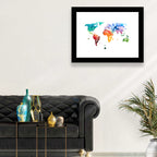 Multicolor Watercolor World Map Wall Art