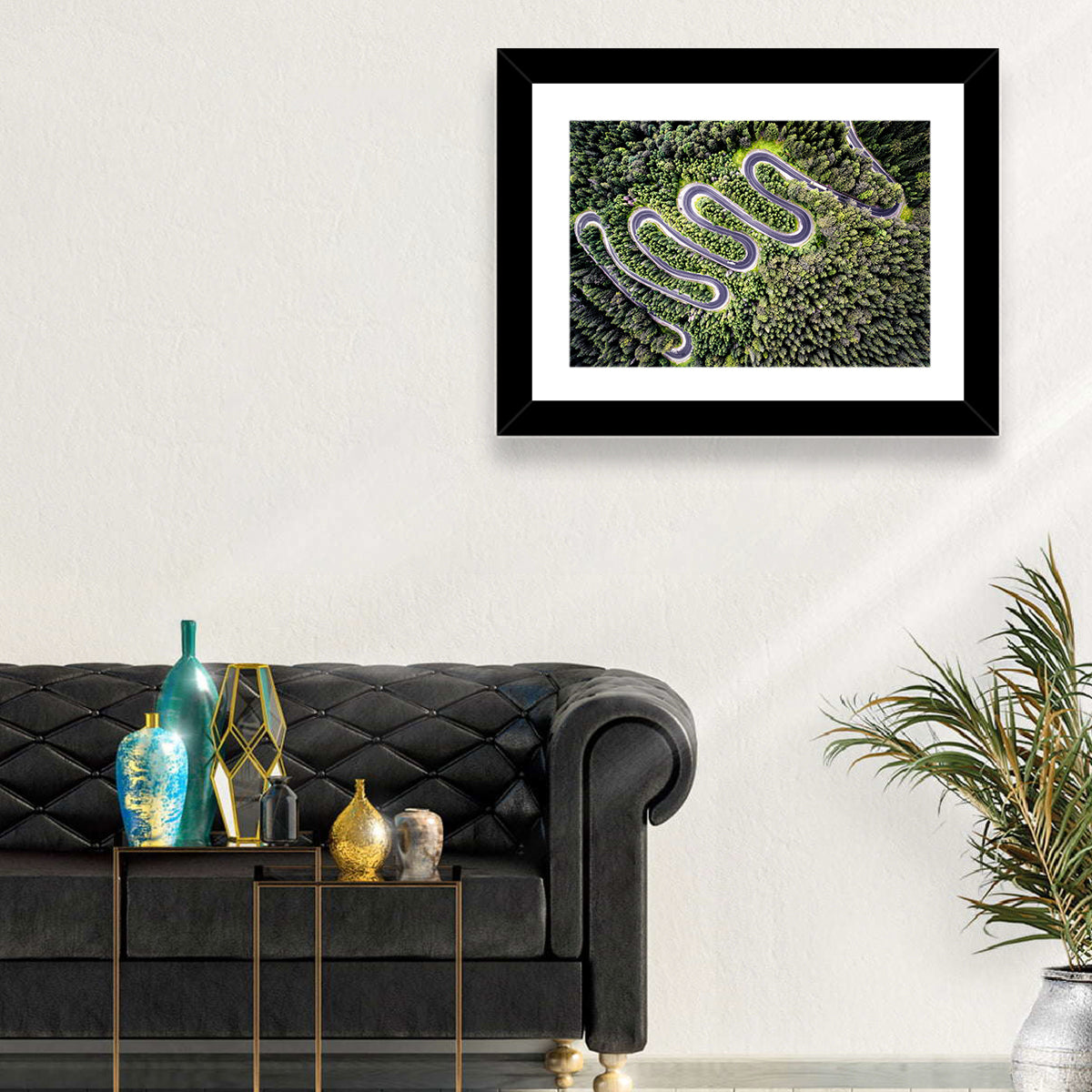 Serpentine Mountain Road Wall Art in a room, landscape