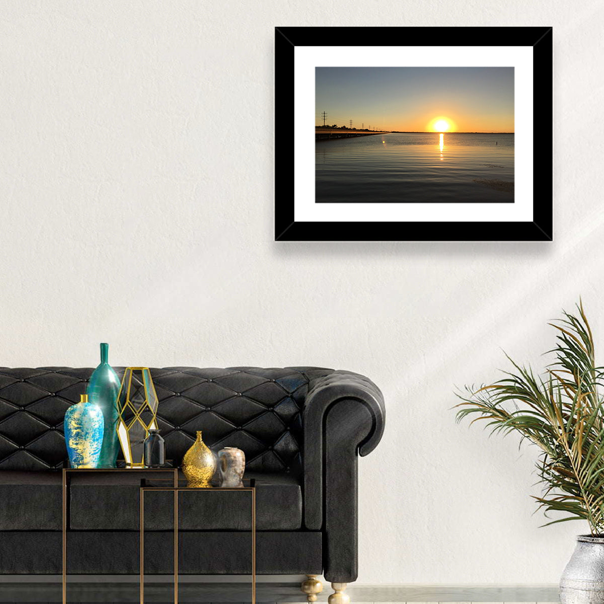 Lake Ray Hubbard Sunset Reflection Wall Art in a room, landscape