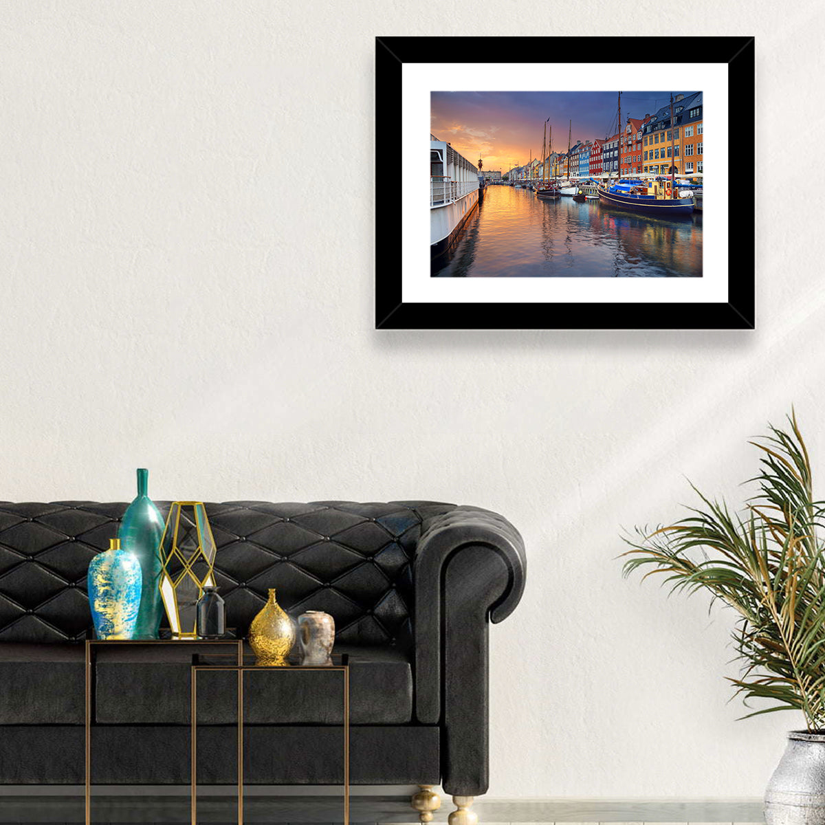 Nyhavn Canal at Sunset Wall Art in a room, landscape