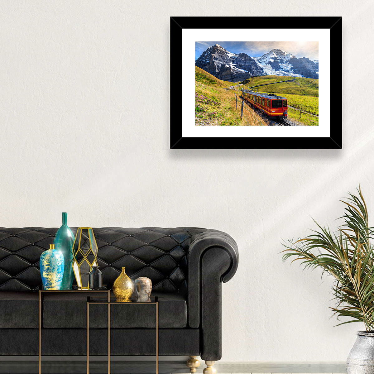Red Alpine Train at Eiger Wall Art
