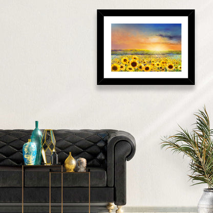 Sunburst Over Sunflower Field Wall Art