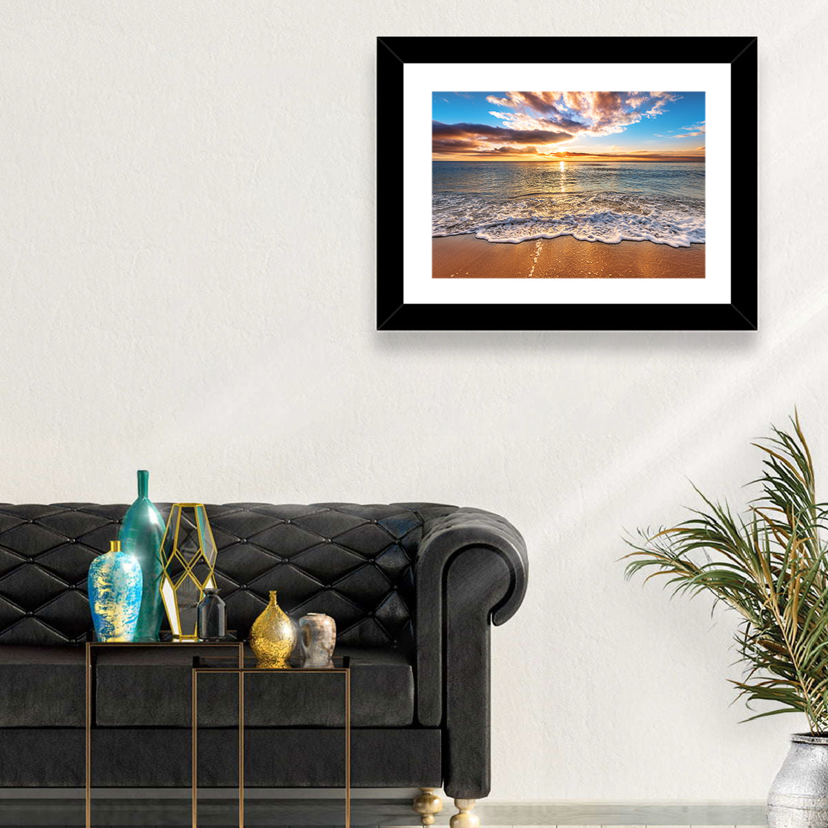 Golden Beach Sunrise Wall Art in a room, landscape
