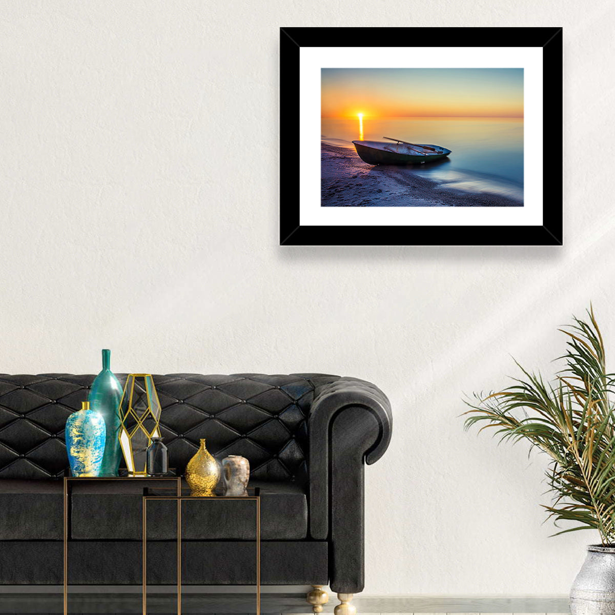 Rowboat Sunrise Seascape Wall Art