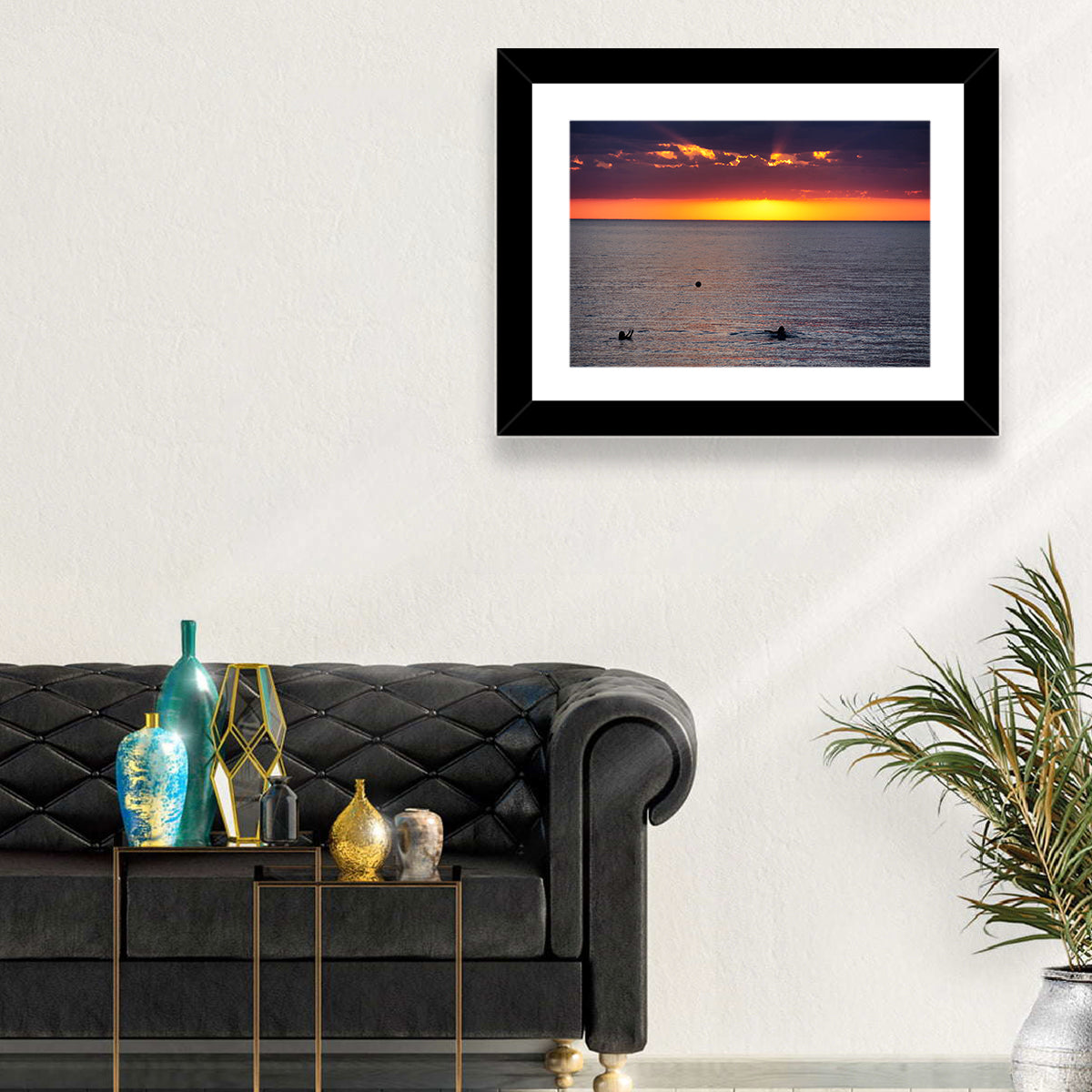 Balkhash Sunset Silhouettes Wall Art in a room, landscape