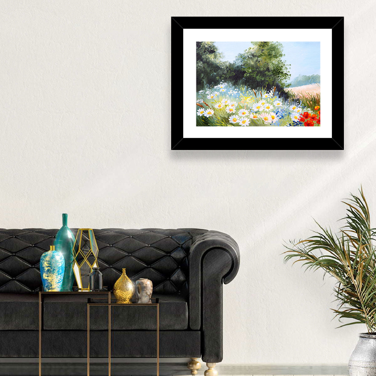 Sunny Daisy Meadow with Red Poppies Wall Art