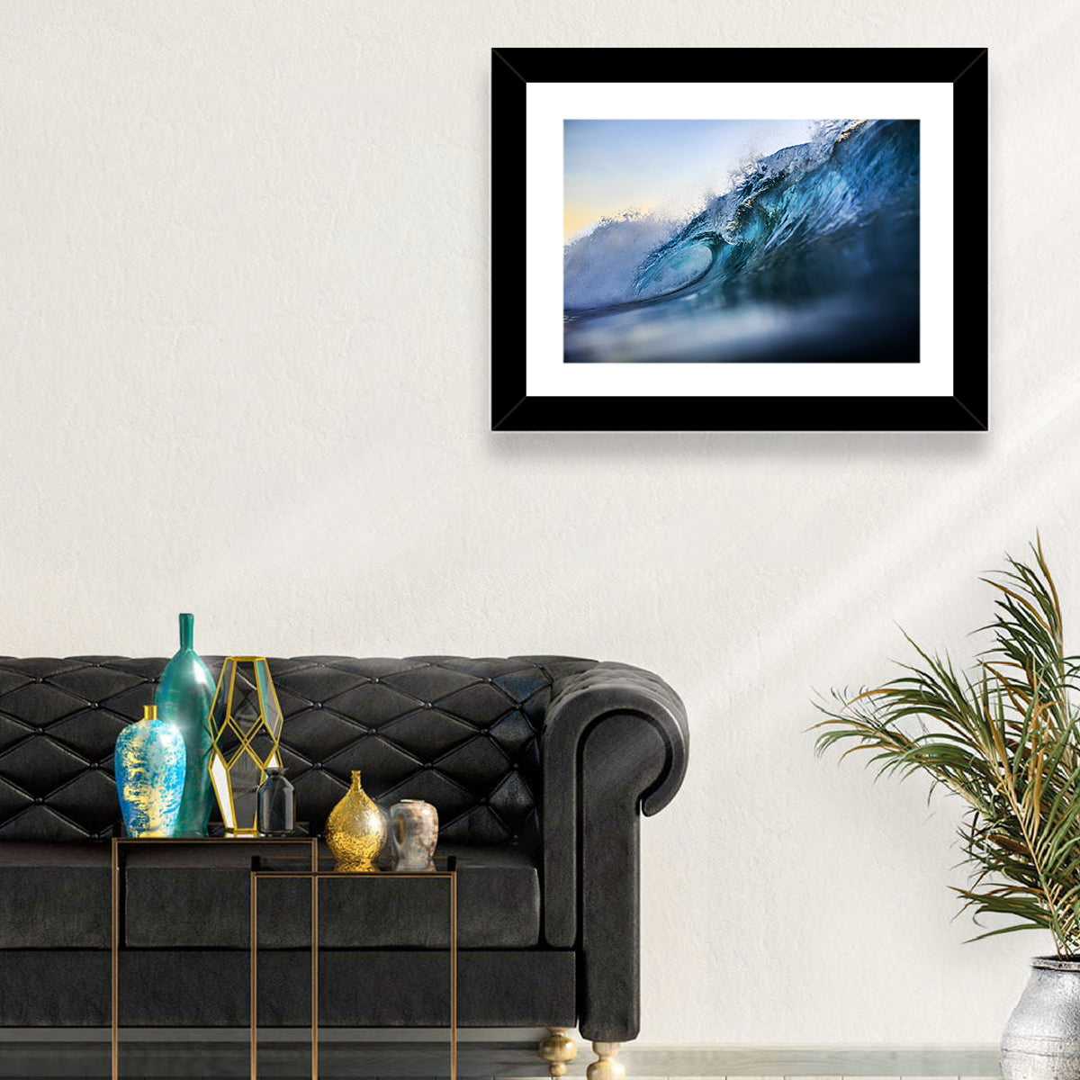 Golden Hour Barrel Wave Wall Art in a room, landscape