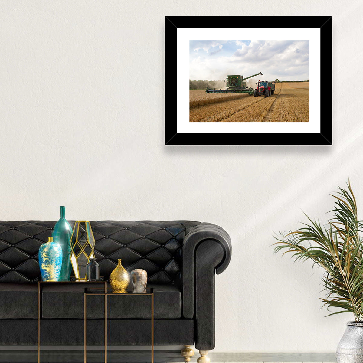 Wheat Harvest with Combine and Tractor Wall Art