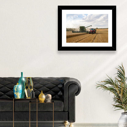 Wheat Harvest with Combine and Tractor Wall Art