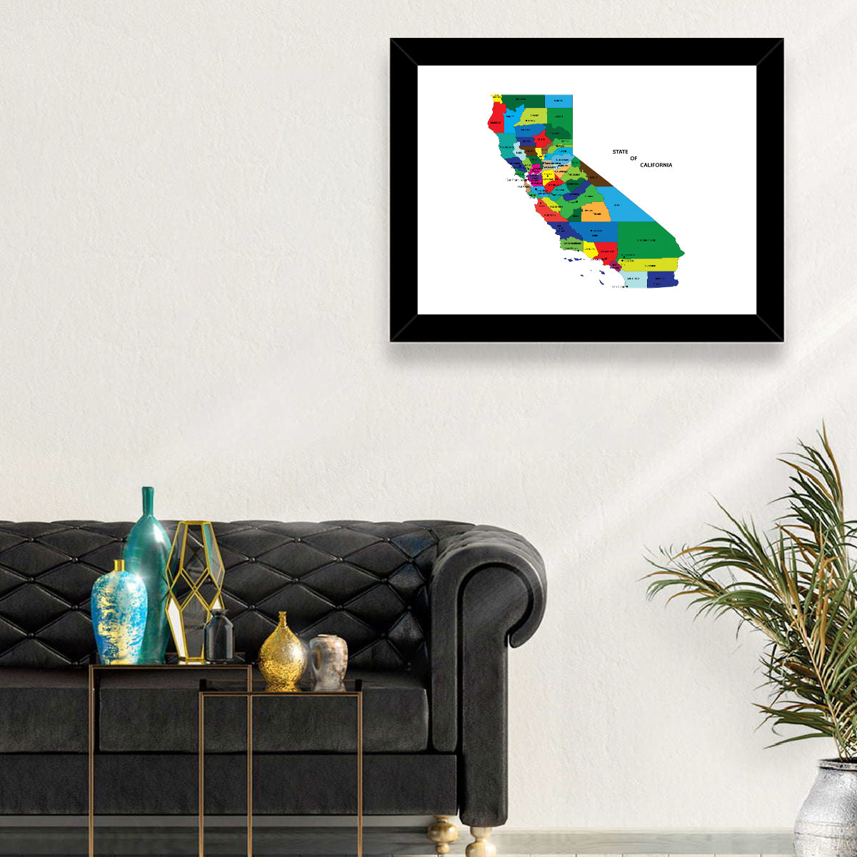 California Map with Colored Counties Wall Art