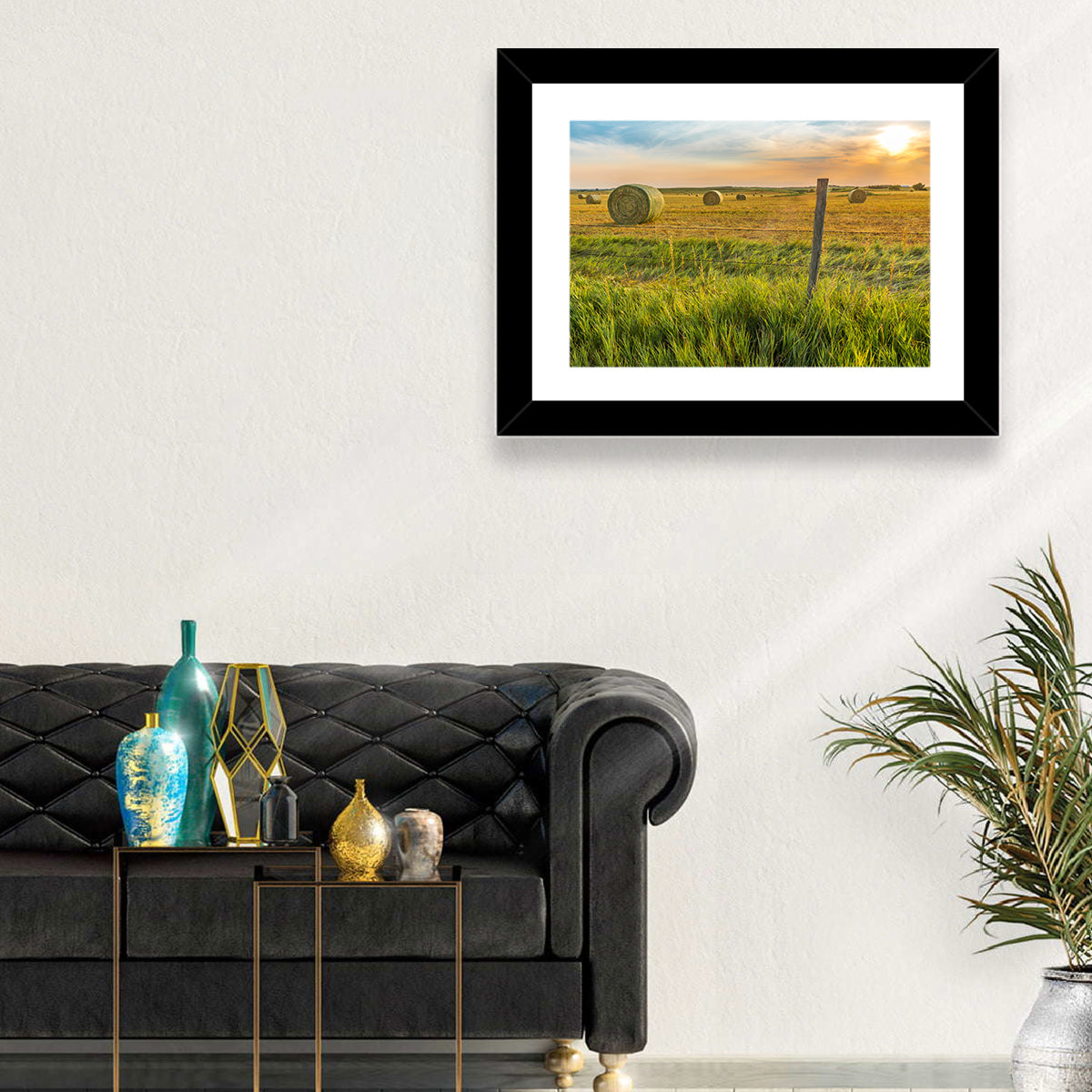 Hay Bales at Sunset Wall Art