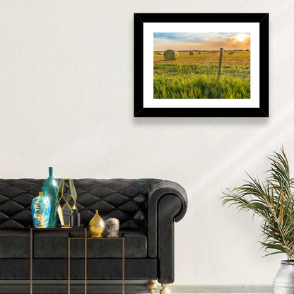 Hay Bales at Sunset Wall Art