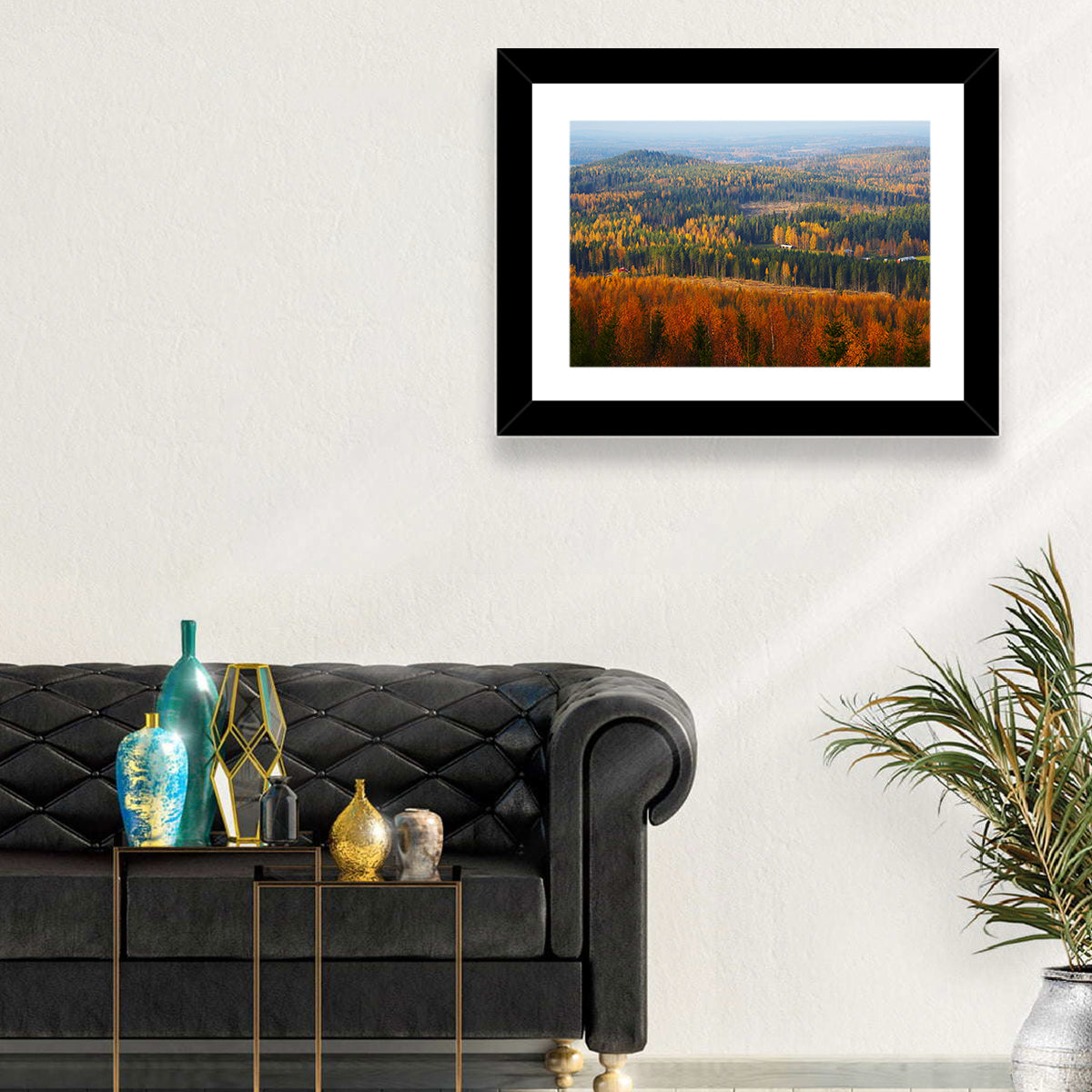 Finnish Autumn Landscape with Red-roofed House Wall Art in a room, landscape