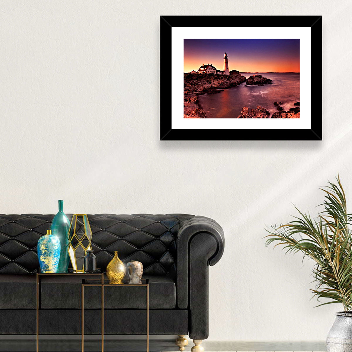 Portland Head Light at Dusk Wall Art in a room, landscape
