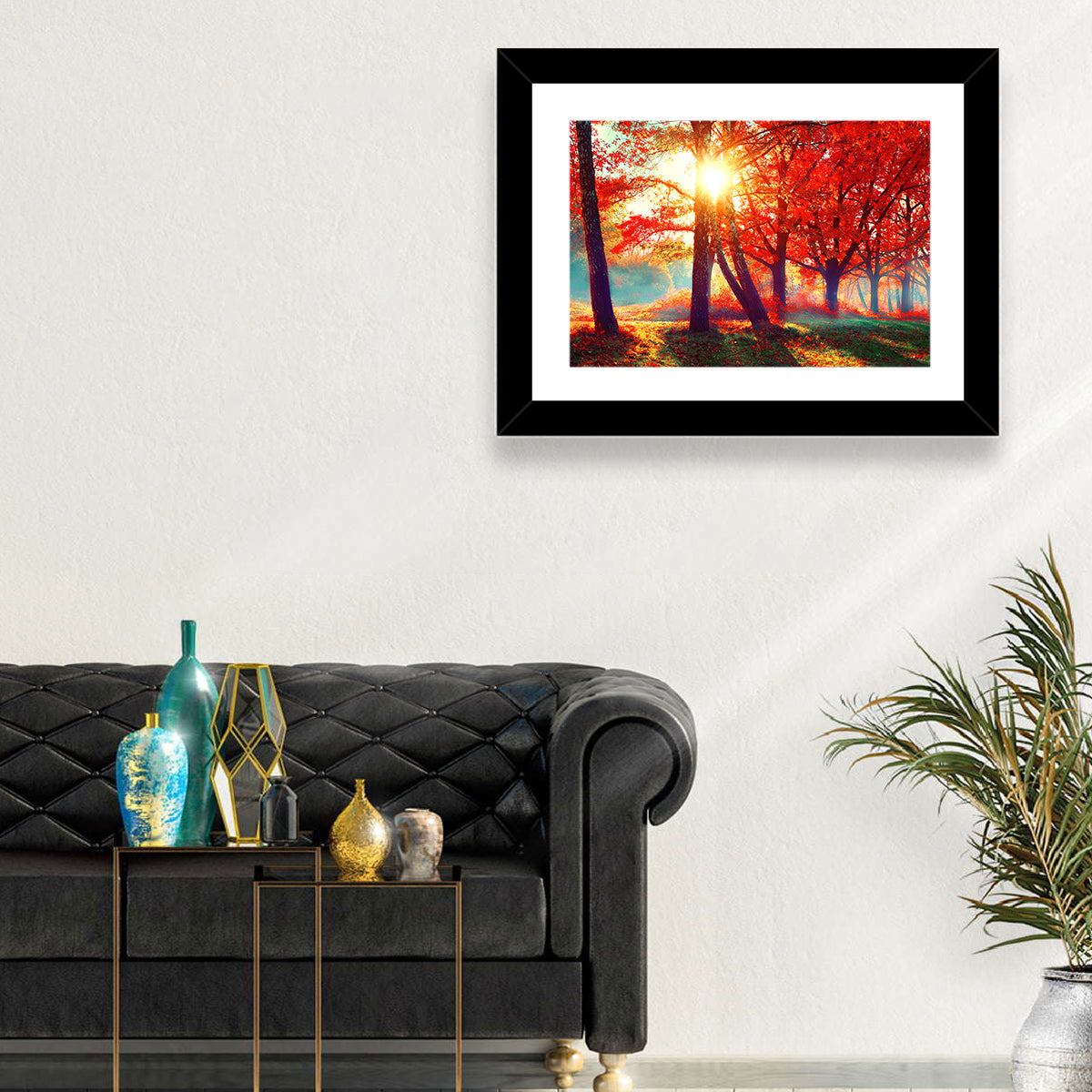 Autumn Park Sunrise Wall Art in a room, landscape