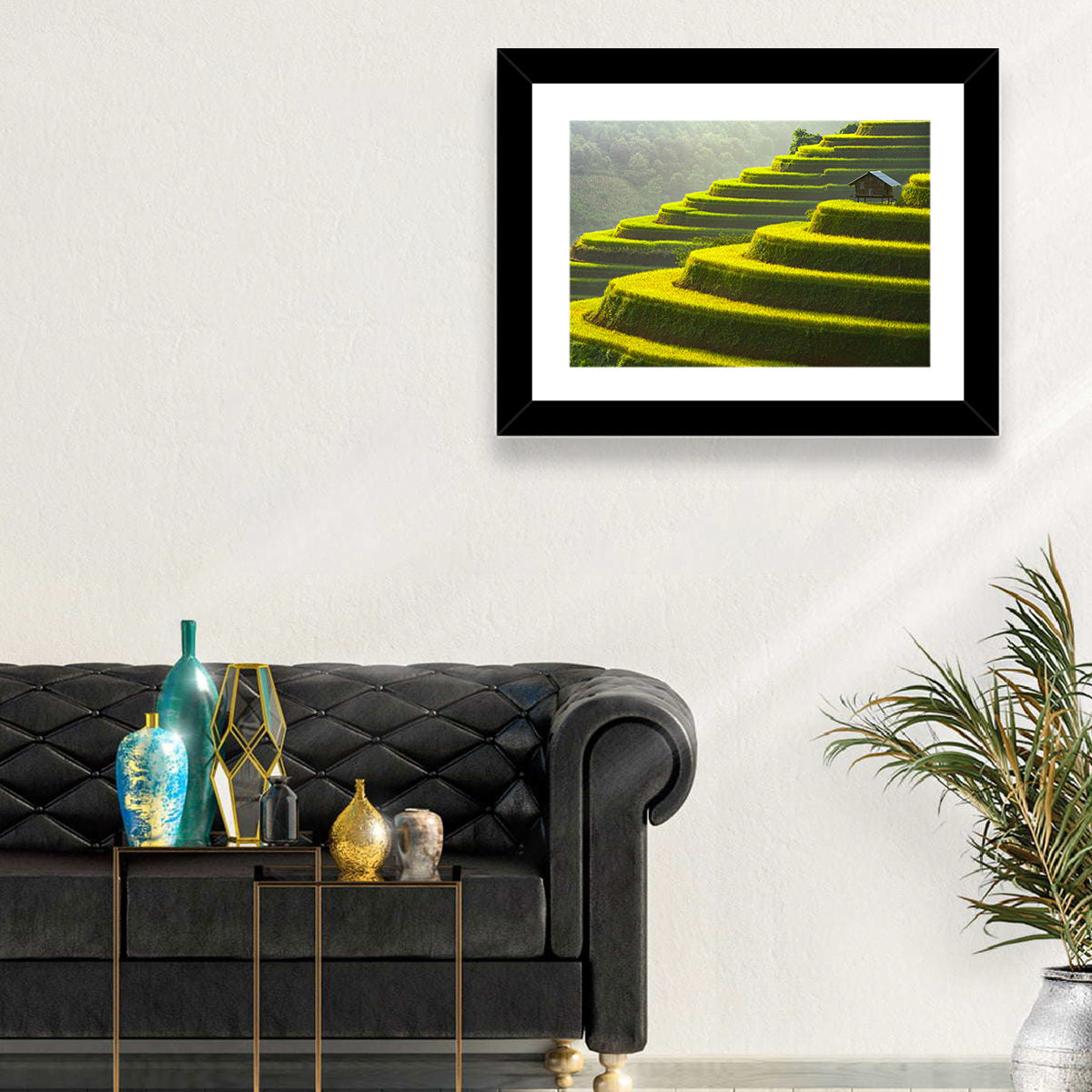 Golden Rice Terraces Wall Art in a room, landscape