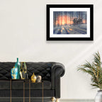 Snowy Forest Cabin at Sunset Wall Art