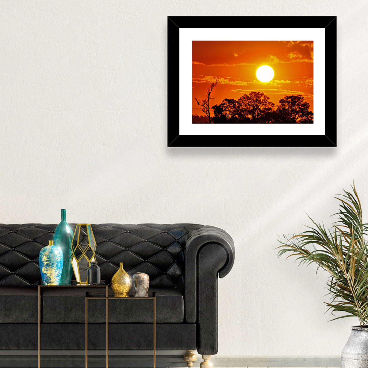 Burning Sun Over Tree Silhouettes Wall Art