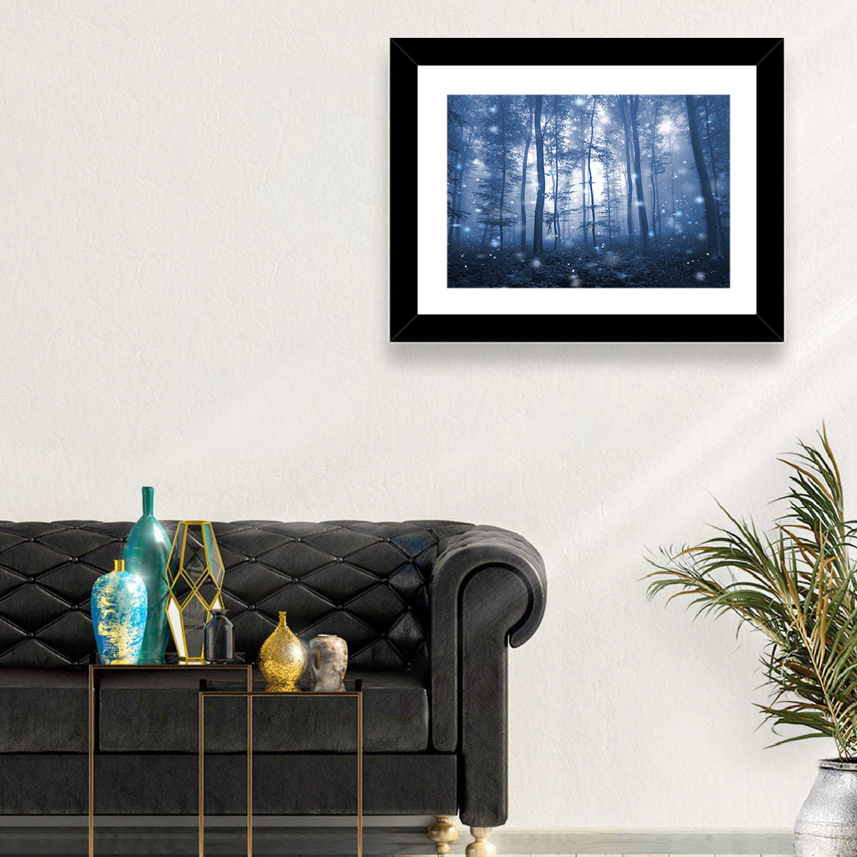 Blue Mist Forest at Twilight Wall Art in a room, landscape