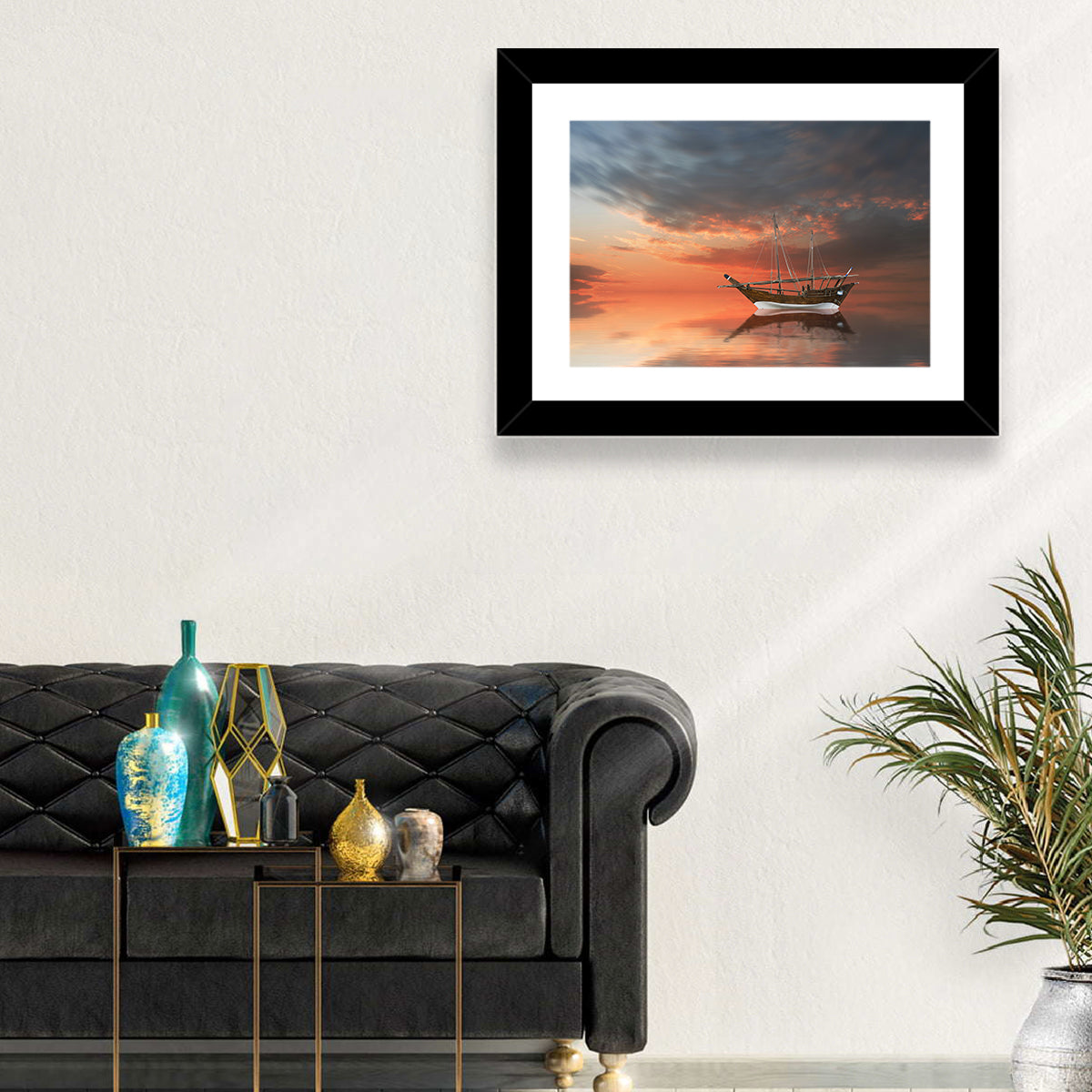 Dhow at Sunset Wall Art in a room, landscape