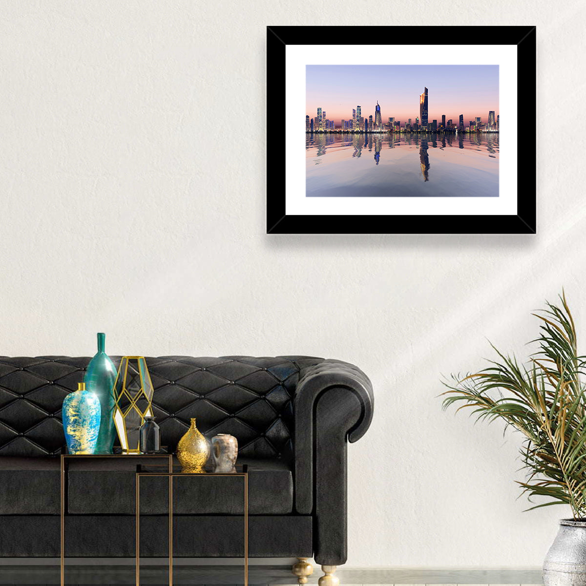 Al Hamra Tower Twilight Skyline Wall Art in a room, landscape