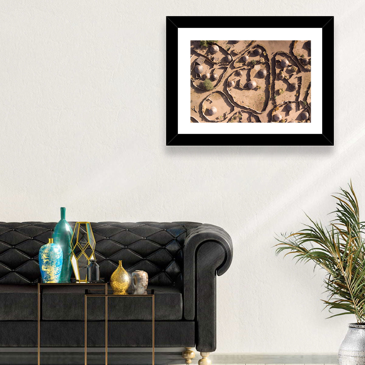 Thatched Huts in Chad Wall Art in a room, landscape