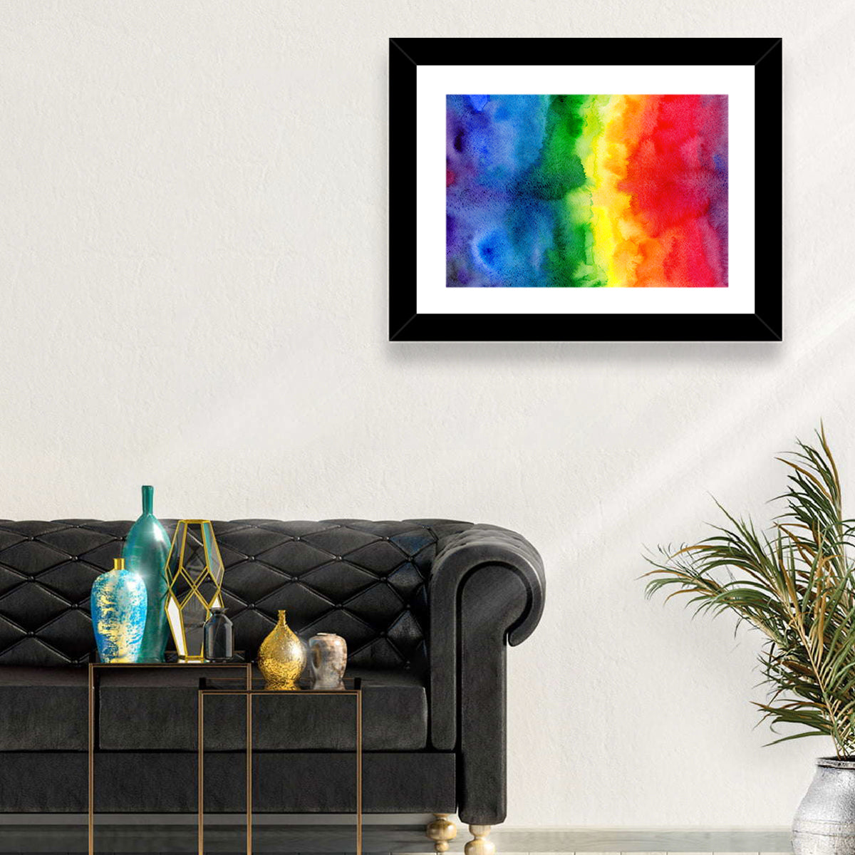 Watercolor Rainbow Gradient Wall Art in a room, landscape