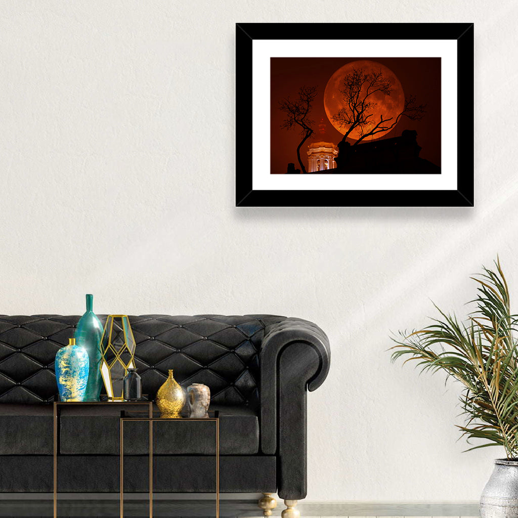 Haunted Supermoon Over Church Spire Wall Art