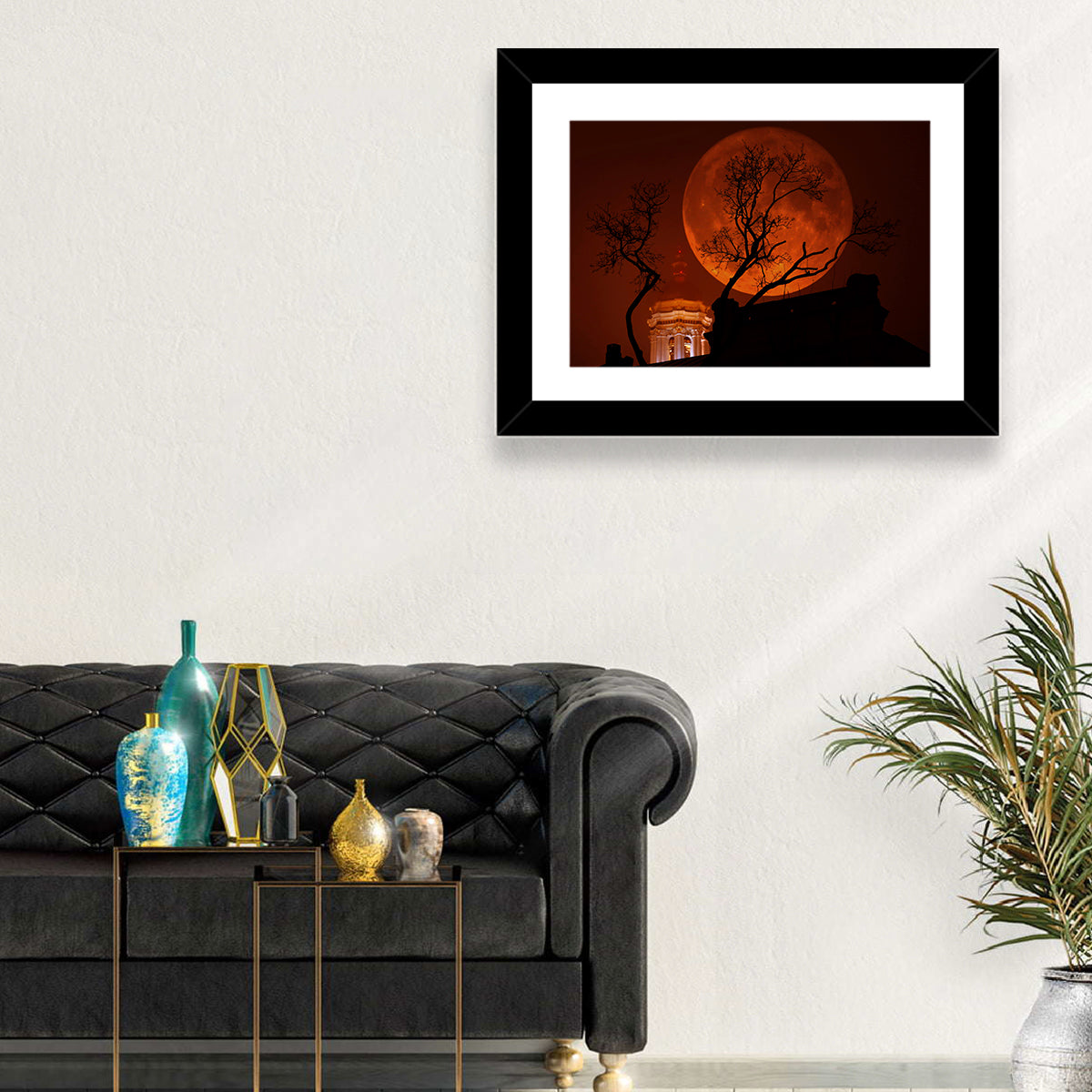 Haunted Supermoon Over Church Spire Wall Art in a room, landscape
