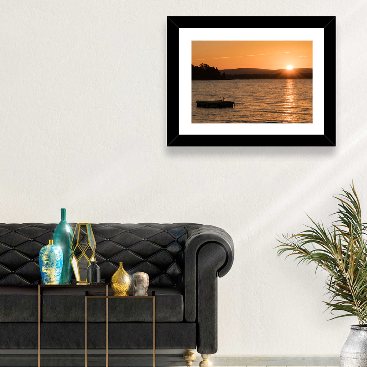Lake Champlain Sunset Wall Art in a room, landscape