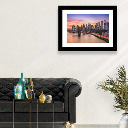 Brooklyn Bridge Light Trails Over Lower Manhattan Wall Art