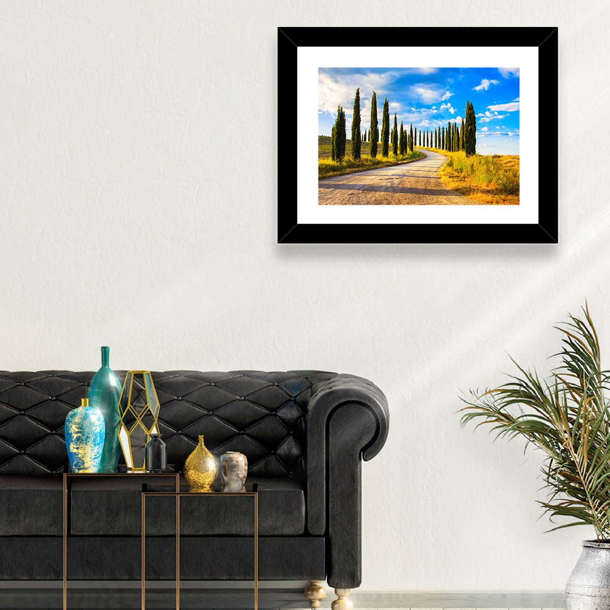 Sunlit Tuscany Cypress Road Wall Art