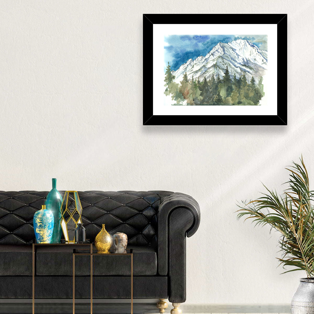 Snowy Mountain Watercolor Wall Art