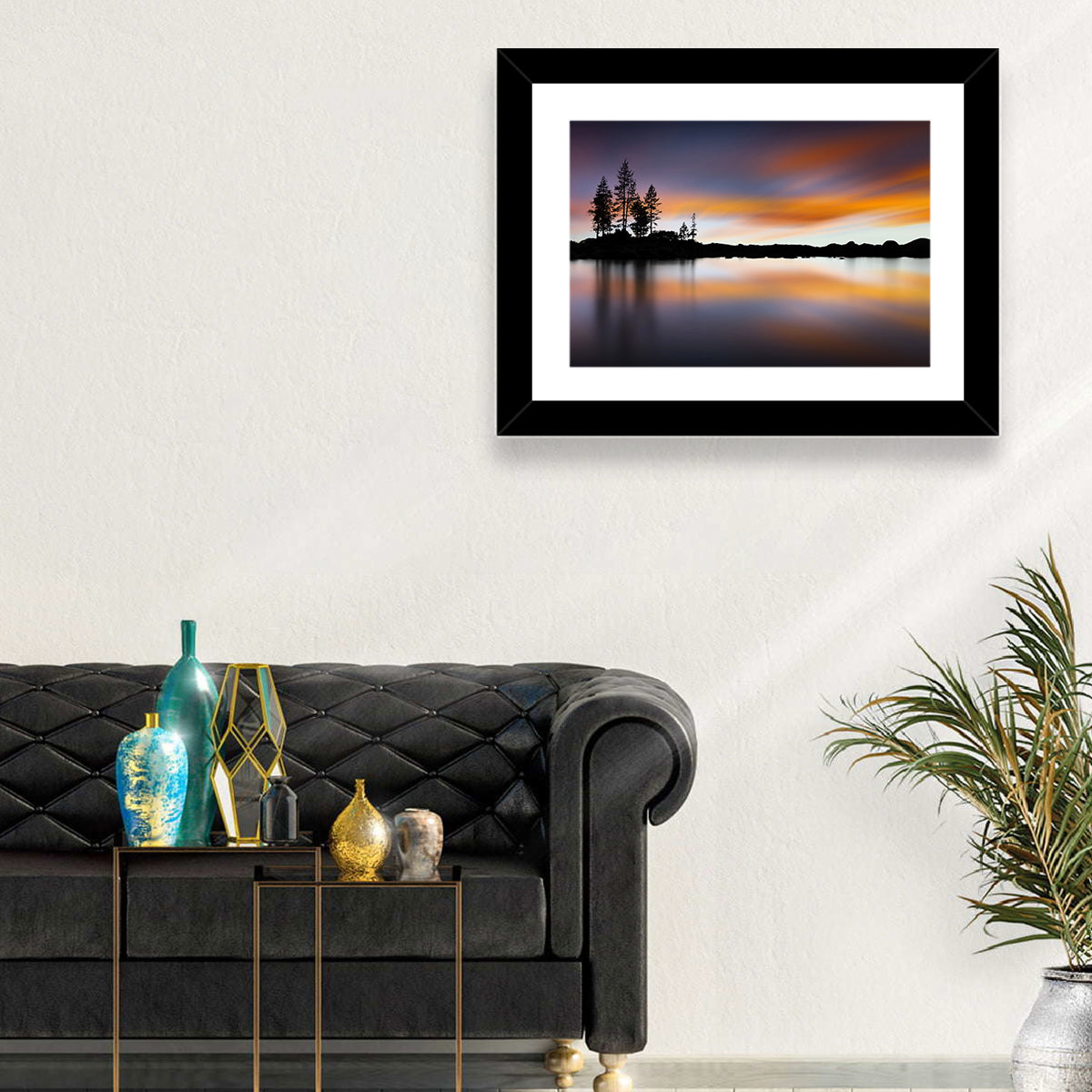 Lake Tahoe Golden Hour Reflection Wall Art in a room, landscape