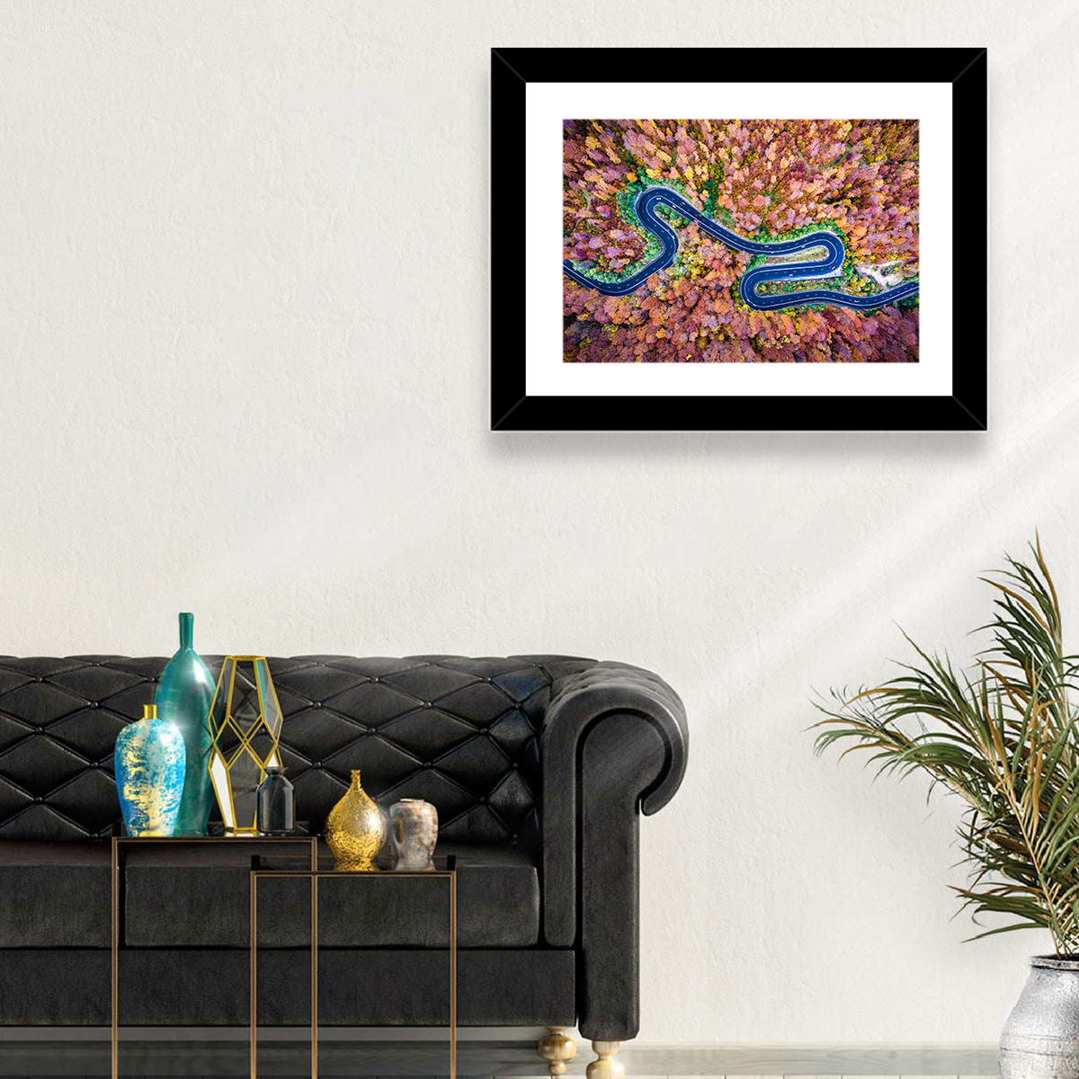 Aerial Winding Road Wall Art in a room, landscape
