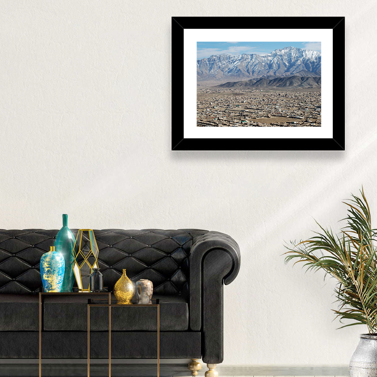 Kabul from Above with Snow-capped Mountains Wall Art in a room, landscape