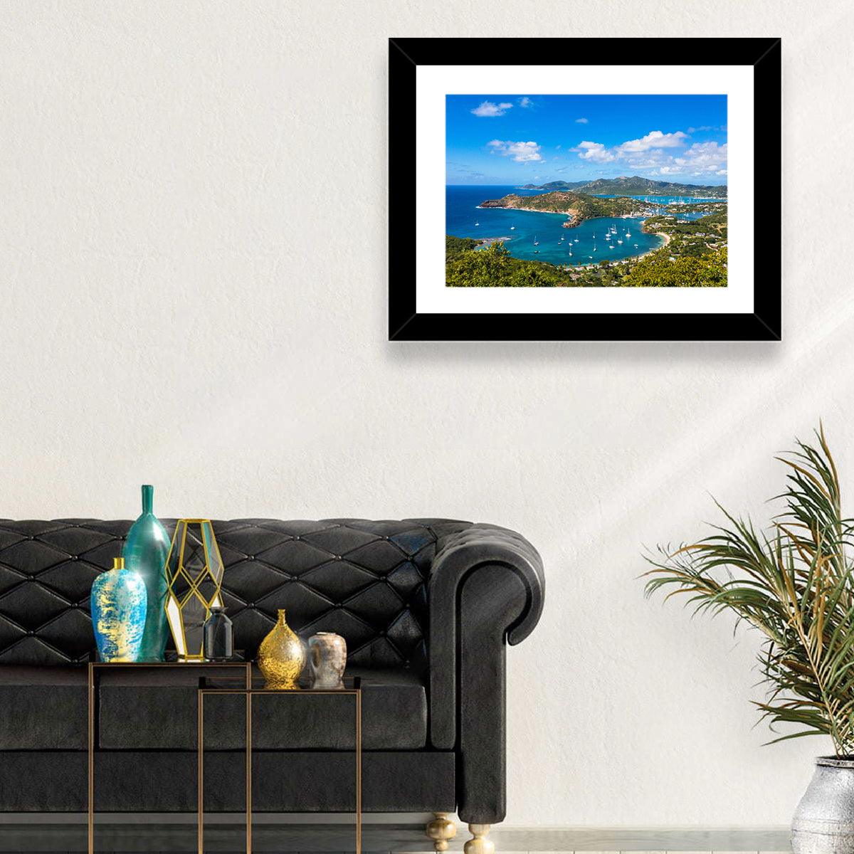 Shirley Heights Harbour View Wall Art in a room, landscape