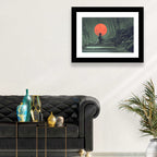 Samurai Under Red Moon Wall Art