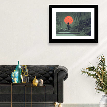 Samurai Under Red Moon Wall Art