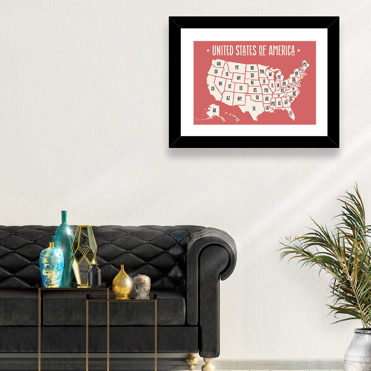 United States Map with State Abbreviations Wall Art
